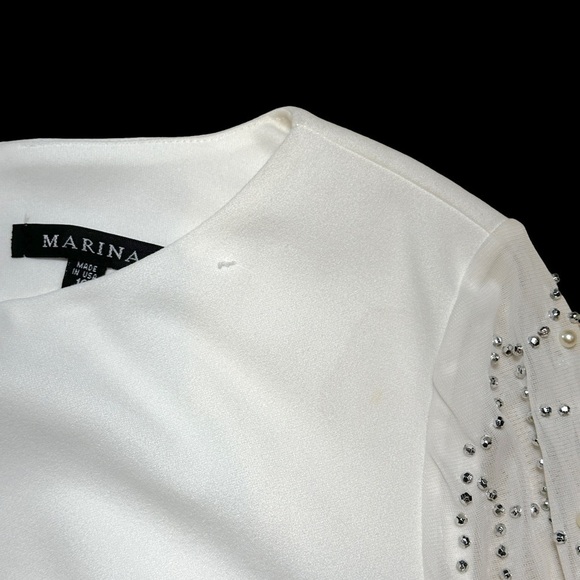 Marina White Boat Neck Embellished Long Sleeve Gown US 10 - Picture 7 of 11